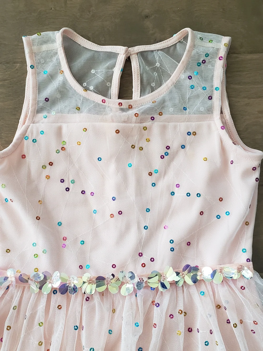 Justice Pink Sequin Floral Waist Tulle Dress 7Y